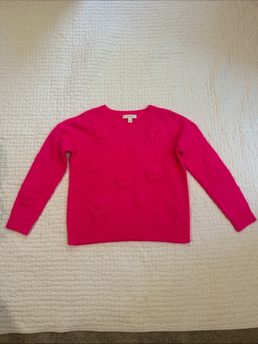 Lilly Pulitzer Hot Pink Floral Appliqué Crewneck Sweater